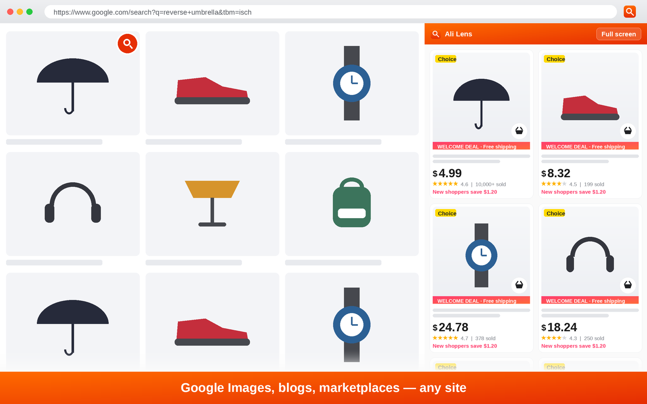 Ali Lens searching an image from Google Images results